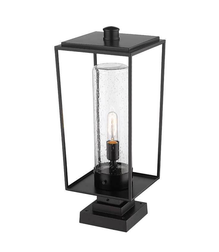 Z-Lite Sheridan 10" 1-Light Black Outdoor Pier Mounted Fixture and Square Pier Mount Hardware With Seedy Glass Shade