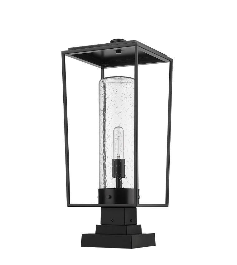 Z-Lite Sheridan 10" 1-Light Black Outdoor Pier Mounted Fixture and Square Pier Mount Hardware With Seedy Glass Shade
