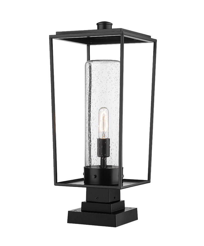 Z-Lite Sheridan 10" 1-Light Black Outdoor Pier Mounted Fixture and Square Pier Mount Hardware With Seedy Glass Shade