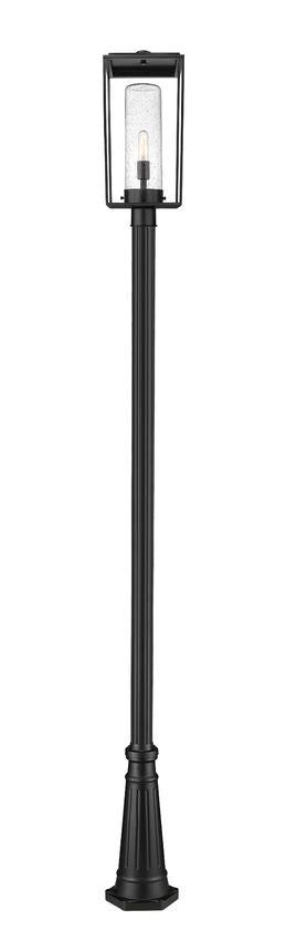 Z-Lite Sheridan 10" W x 117" H 1-Light Black Aluminum and Steel Seedy Glass Shade Outdoor Post Mounted Fixture