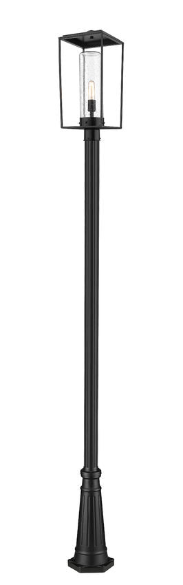 Z-Lite Sheridan 10" W x 117" H 1-Light Black Aluminum and Steel Seedy Glass Shade Outdoor Post Mounted Fixture