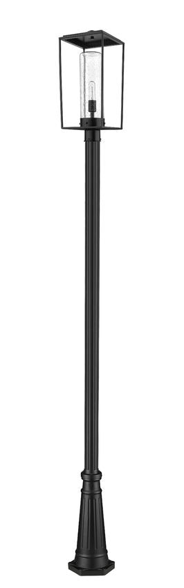 Z-Lite Sheridan 10" W x 117" H 1-Light Black Aluminum and Steel Seedy Glass Shade Outdoor Post Mounted Fixture