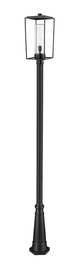 Z-Lite Sheridan 10" W x 117" H 1-Light Black Aluminum and Steel Seedy Glass Shade Outdoor Post Mounted Fixture