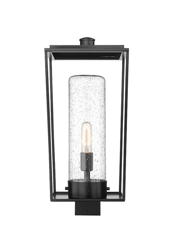 Z-Lite Sheridan 10" W x 22" H 1-Light Black Outdoor Post Mount Fixture With Seedy Glass Shade
