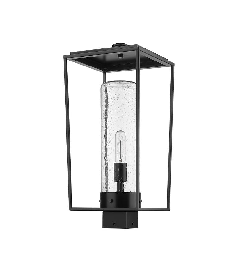 Z-Lite Sheridan 10" W x 22" H 1-Light Black Outdoor Post Mount Fixture With Seedy Glass Shade