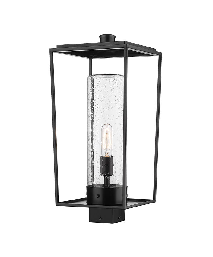 Z-Lite Sheridan 10" W x 22" H 1-Light Black Outdoor Post Mount Fixture With Seedy Glass Shade