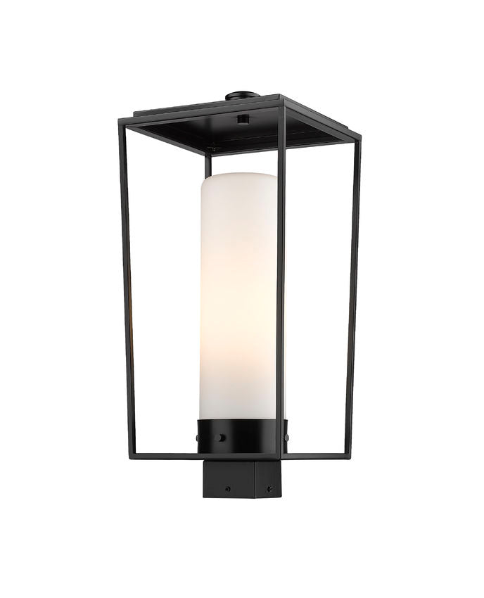 Z-Lite Sheridan 10" W x 22" H 1-Light Black Outdoor Post Mount Fixture With White Opal Glass Shade