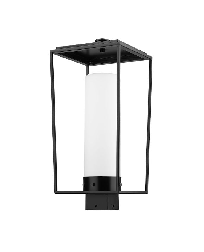Z-Lite Sheridan 10" W x 22" H 1-Light Black Outdoor Post Mount Fixture With White Opal Glass Shade