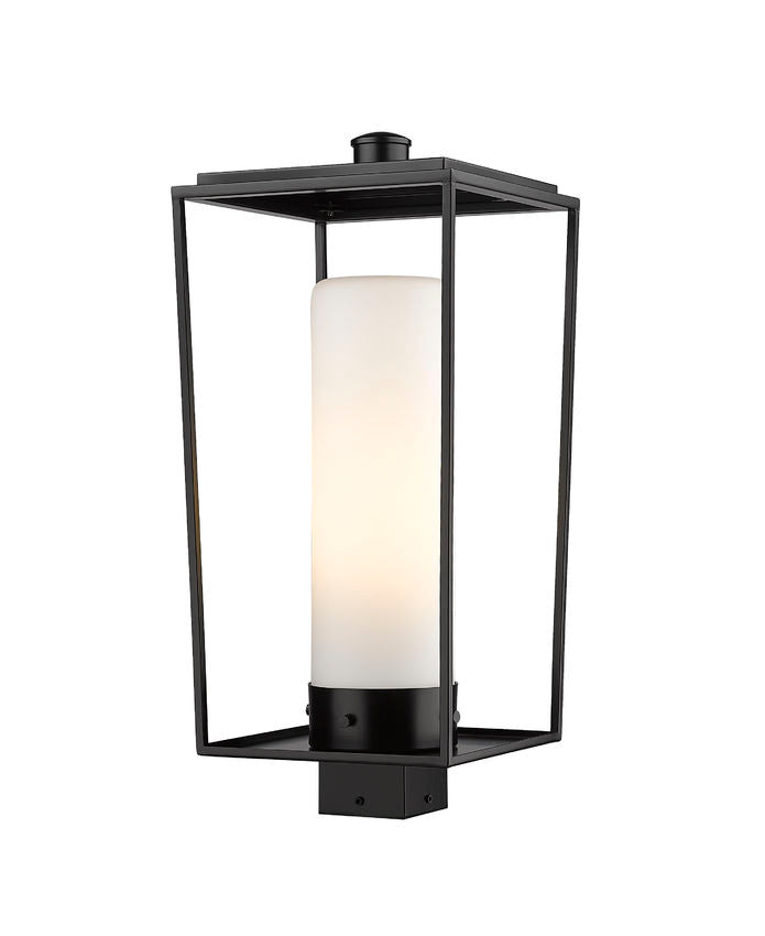 Z-Lite Sheridan 10" W x 22" H 1-Light Black Outdoor Post Mount Fixture With White Opal Glass Shade