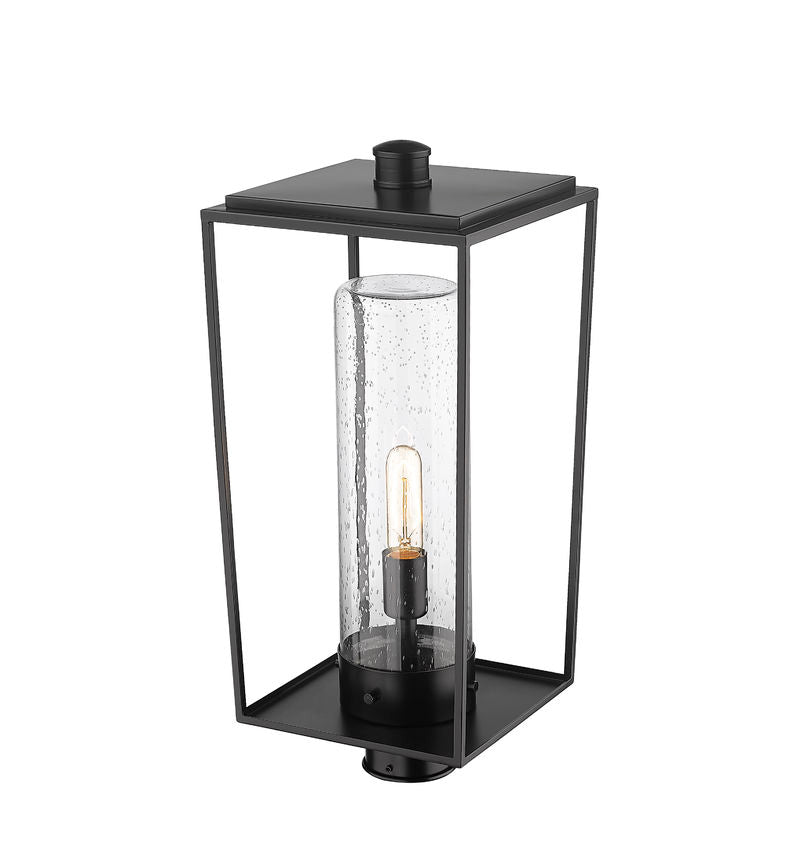 Z-Lite Sheridan 10" W x 23" H 1-Light Black Outdoor Post Mount Fixture With Seedy Glass Shade