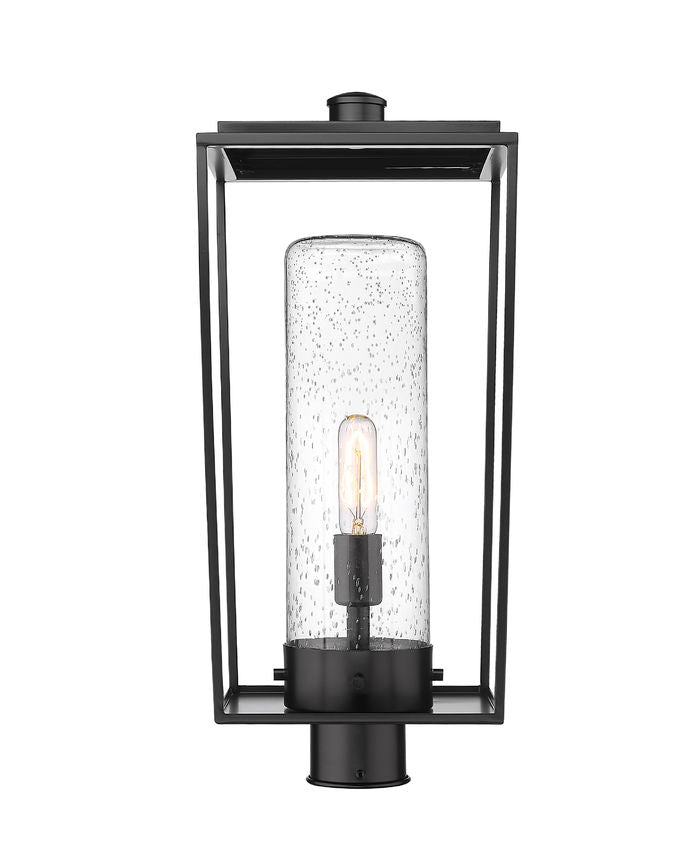 Z-Lite Sheridan 10" W x 23" H 1-Light Black Outdoor Post Mount Fixture With Seedy Glass Shade
