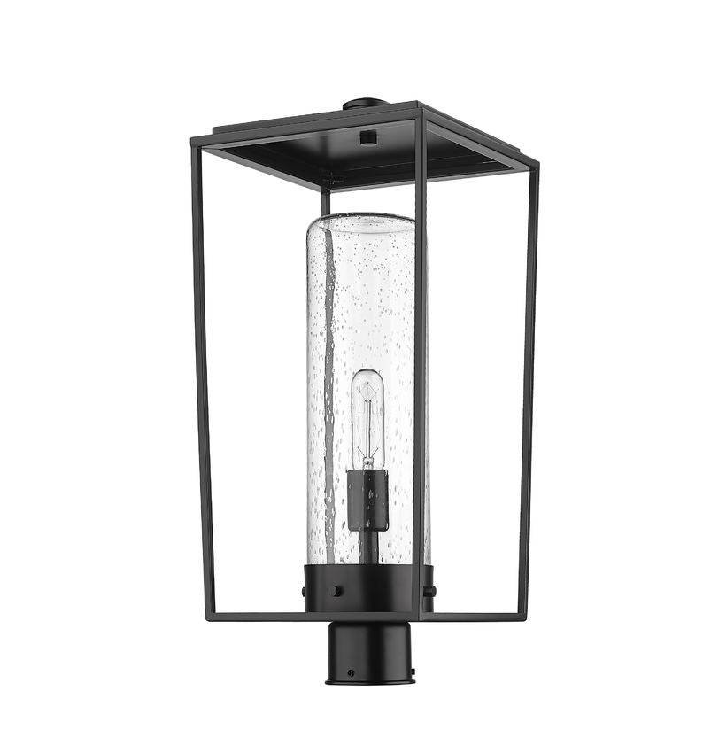 Z-Lite Sheridan 10" W x 23" H 1-Light Black Outdoor Post Mount Fixture With Seedy Glass Shade