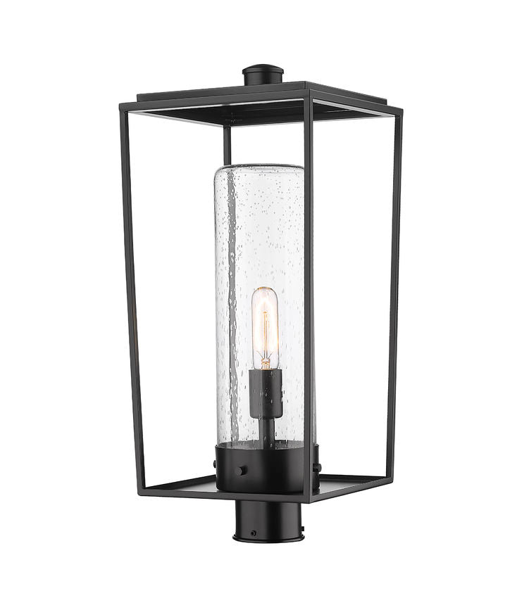 Z-Lite Sheridan 10" W x 23" H 1-Light Black Outdoor Post Mount Fixture With Seedy Glass Shade