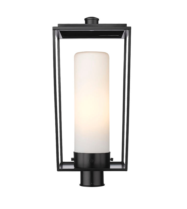 Z-Lite Sheridan 10" W x 23" H 1-Light Black Outdoor Post Mount Fixture With White Opal Glass Shade