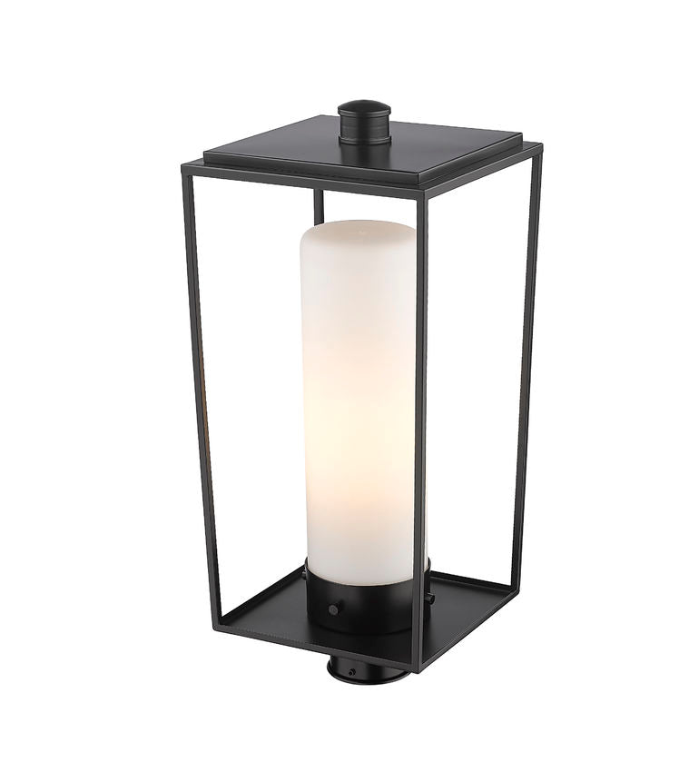Z-Lite Sheridan 10" W x 23" H 1-Light Black Outdoor Post Mount Fixture With White Opal Glass Shade
