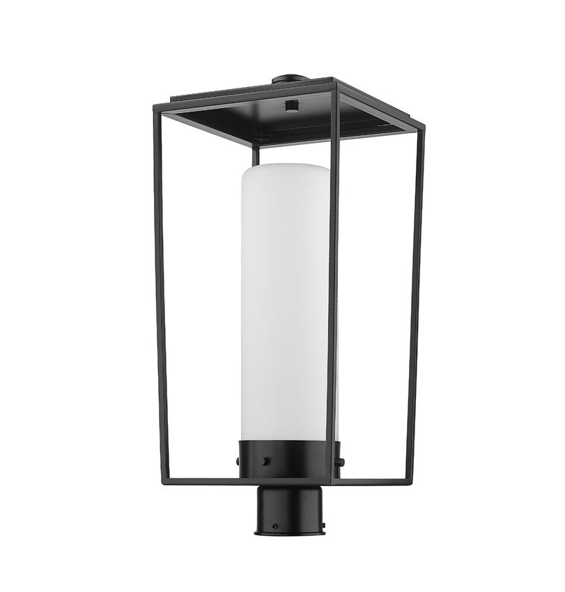 Z-Lite Sheridan 10" W x 23" H 1-Light Black Outdoor Post Mount Fixture With White Opal Glass Shade