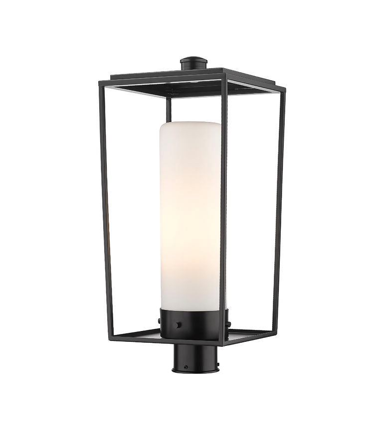 Z-Lite Sheridan 10" W x 23" H 1-Light Black Outdoor Post Mount Fixture With White Opal Glass Shade