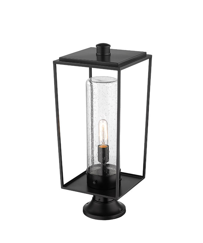 Z-Lite Sheridan 10" W x 25" H 1-Light Black Outdoor Pier Mounted Fixture and Round Pier Mount Hardware With Seedy Glass Shade
