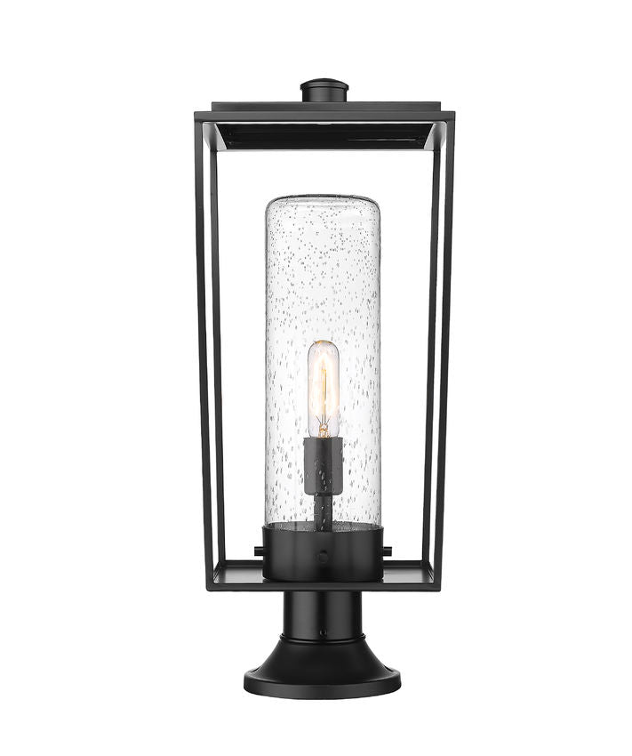 Z-Lite Sheridan 10" W x 25" H 1-Light Black Outdoor Pier Mounted Fixture and Round Pier Mount Hardware With Seedy Glass Shade