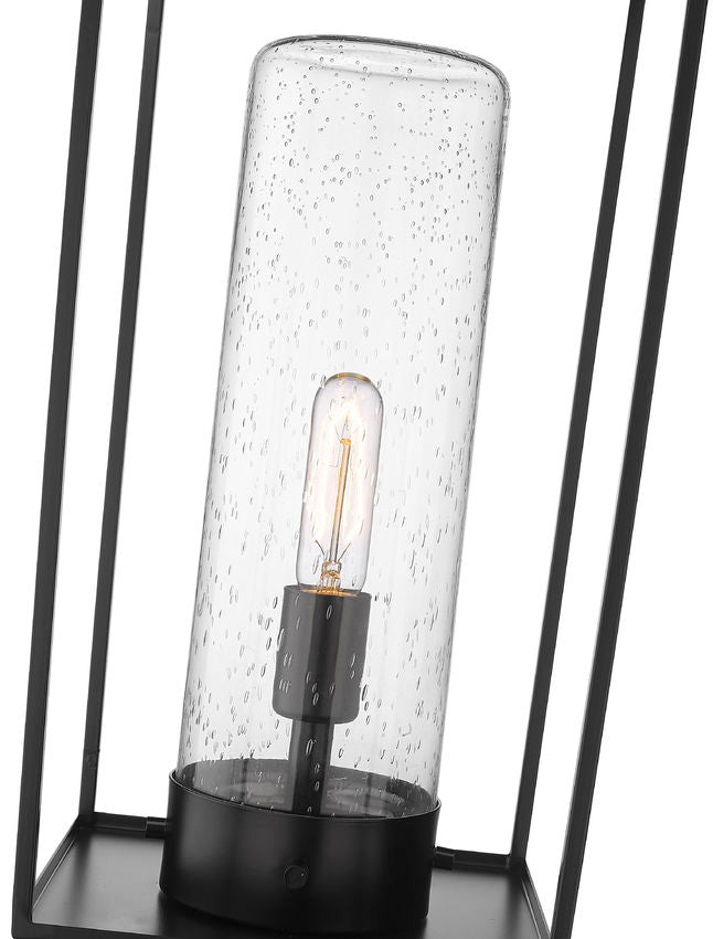 Z-Lite Sheridan 10" W x 25" H 1-Light Black Outdoor Pier Mounted Fixture and Round Pier Mount Hardware With Seedy Glass Shade