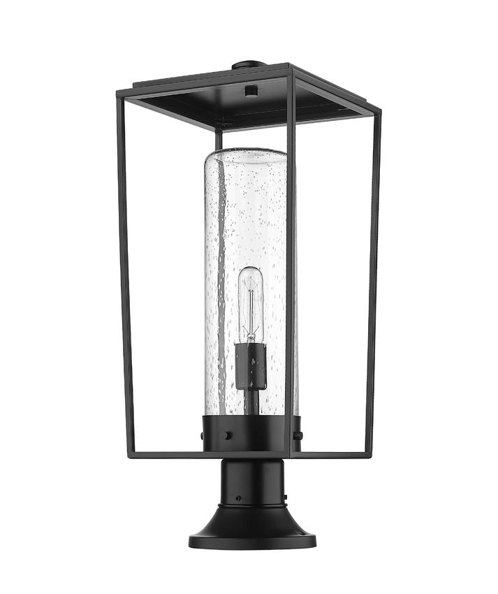 Z-Lite Sheridan 10" W x 25" H 1-Light Black Outdoor Pier Mounted Fixture and Round Pier Mount Hardware With Seedy Glass Shade