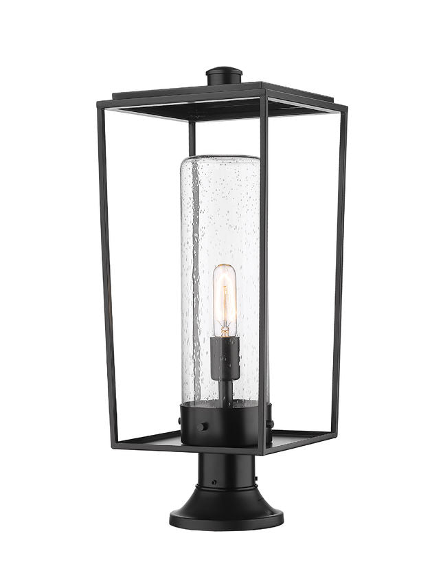Z-Lite Sheridan 10" W x 25" H 1-Light Black Outdoor Pier Mounted Fixture and Round Pier Mount Hardware With Seedy Glass Shade