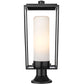 Z-Lite Sheridan 10" W x 25" H 1-Light Black Outdoor Pier Mounted Fixture and Round Pier Mount Hardware With White Opal Glass Shade