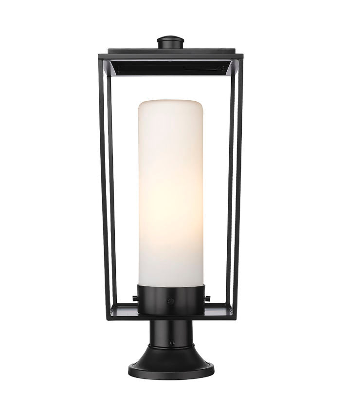 Z-Lite Sheridan 10" W x 25" H 1-Light Black Outdoor Pier Mounted Fixture and Round Pier Mount Hardware With White Opal Glass Shade