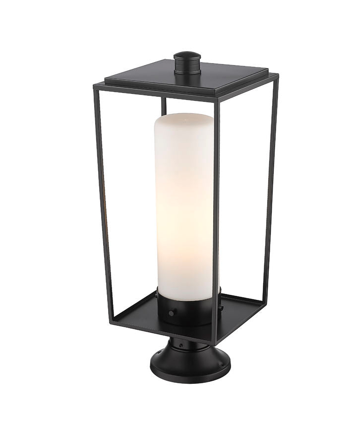 Z-Lite Sheridan 10" W x 25" H 1-Light Black Outdoor Pier Mounted Fixture and Round Pier Mount Hardware With White Opal Glass Shade
