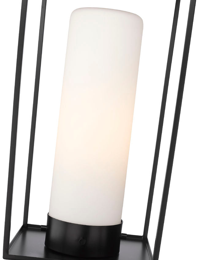 Z-Lite Sheridan 10" W x 25" H 1-Light Black Outdoor Pier Mounted Fixture and Round Pier Mount Hardware With White Opal Glass Shade