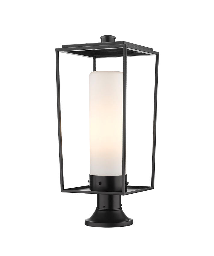 Z-Lite Sheridan 10" W x 25" H 1-Light Black Outdoor Pier Mounted Fixture and Round Pier Mount Hardware With White Opal Glass Shade