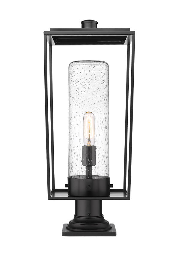 Z-Lite Sheridan 10" W x 25" H 1-Light Black Outdoor Pier Mounted Fixture and Square Pier Mount Hardware With Seedy Glass Shade