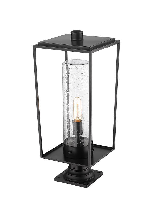 Z-Lite Sheridan 10" W x 25" H 1-Light Black Outdoor Pier Mounted Fixture and Square Pier Mount Hardware With Seedy Glass Shade