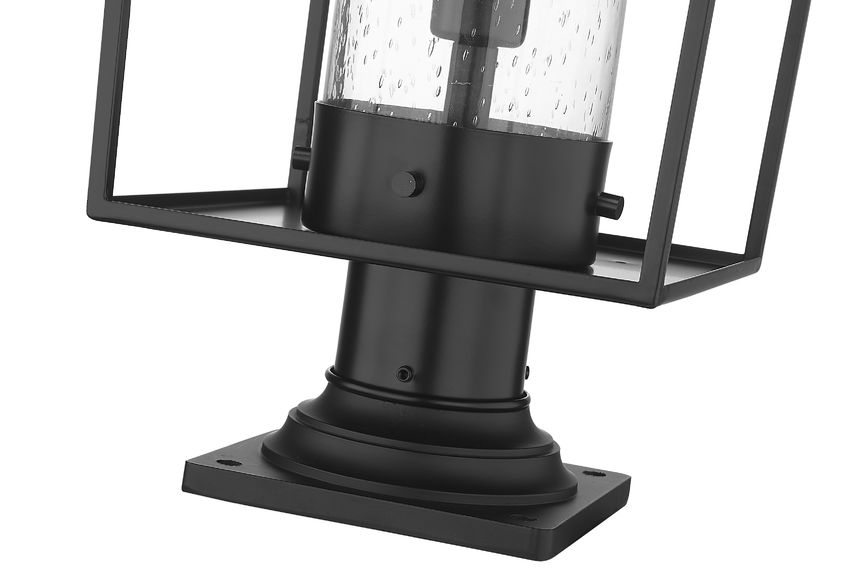 Z-Lite Sheridan 10" W x 25" H 1-Light Black Outdoor Pier Mounted Fixture and Square Pier Mount Hardware With Seedy Glass Shade