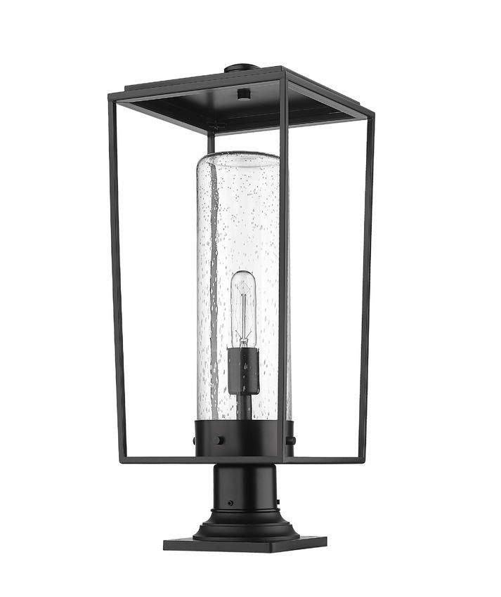 Z-Lite Sheridan 10" W x 25" H 1-Light Black Outdoor Pier Mounted Fixture and Square Pier Mount Hardware With Seedy Glass Shade