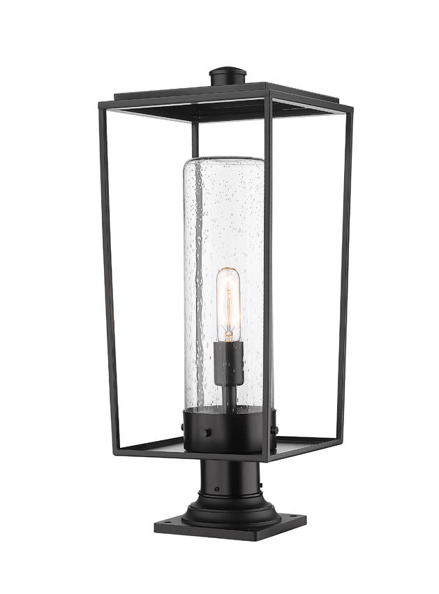 Z-Lite Sheridan 10" W x 25" H 1-Light Black Outdoor Pier Mounted Fixture and Square Pier Mount Hardware With Seedy Glass Shade