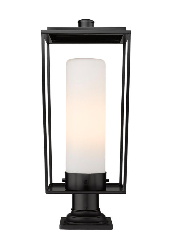 Z-Lite Sheridan 10" W x 25" H 1-Light Black Outdoor Pier Mounted Fixture and Square Pier Mount Hardware With White Opal Glass Shade