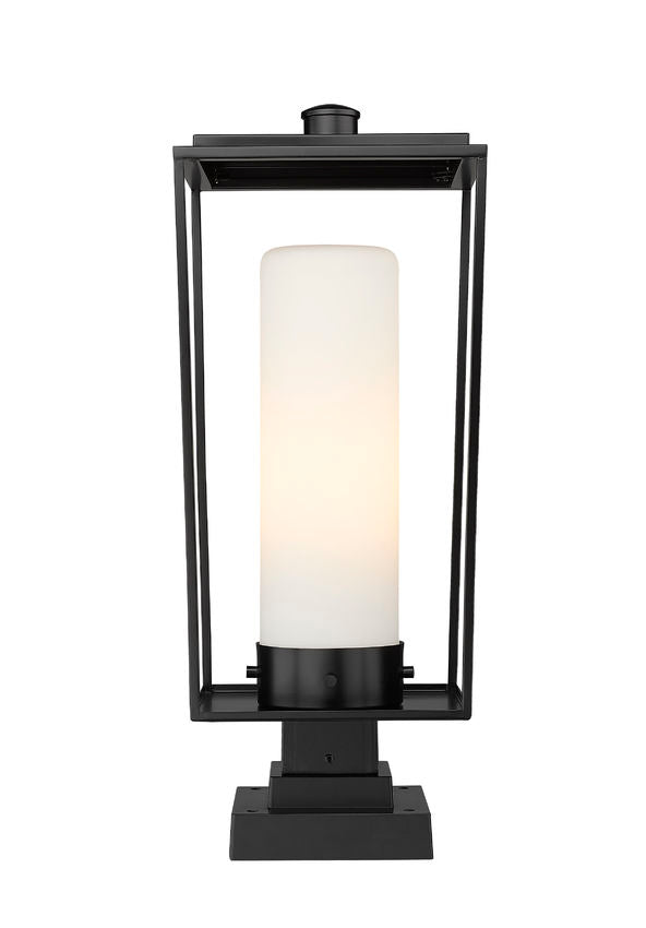 Z-Lite Sheridan 10" W x 25" H 1-Light Black Outdoor Pier Mounted Fixture and Square Pier Mount Hardware With White Opal Glass Shade