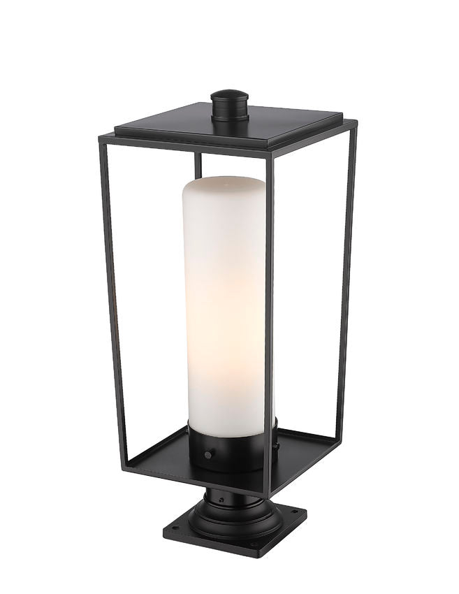 Z-Lite Sheridan 10" W x 25" H 1-Light Black Outdoor Pier Mounted Fixture and Square Pier Mount Hardware With White Opal Glass Shade
