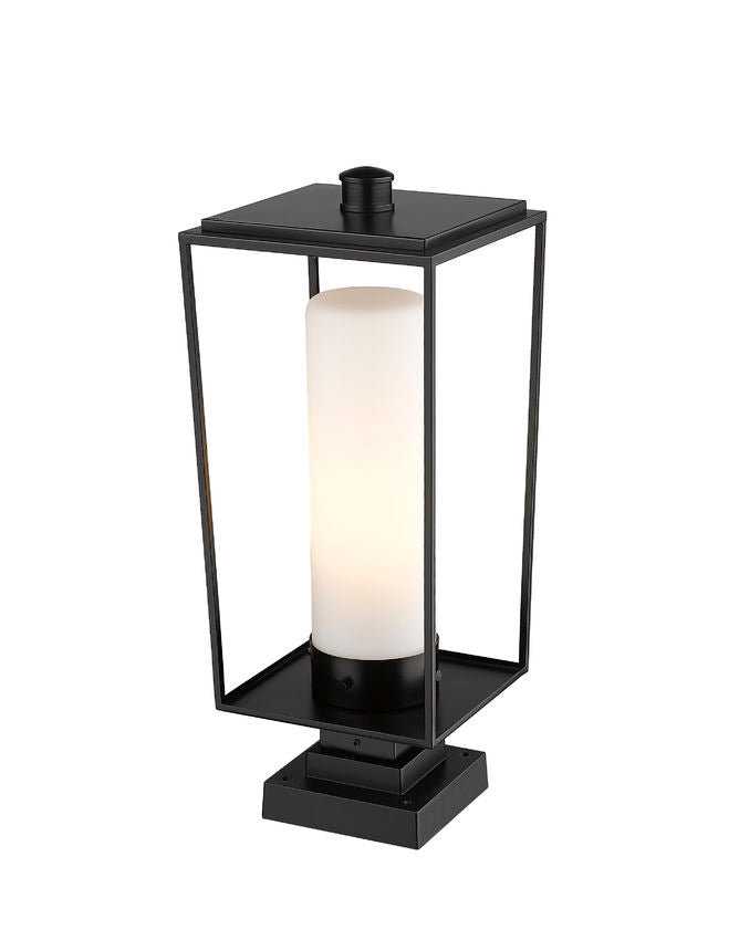 Z-Lite Sheridan 10" W x 25" H 1-Light Black Outdoor Pier Mounted Fixture and Square Pier Mount Hardware With White Opal Glass Shade