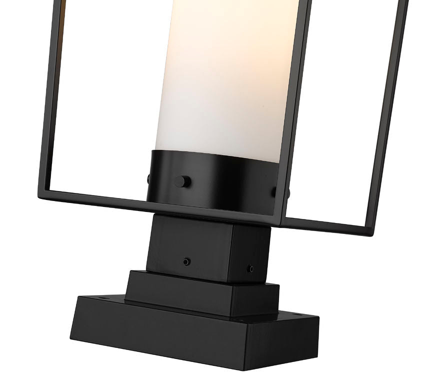Z-Lite Sheridan 10" W x 25" H 1-Light Black Outdoor Pier Mounted Fixture and Square Pier Mount Hardware With White Opal Glass Shade
