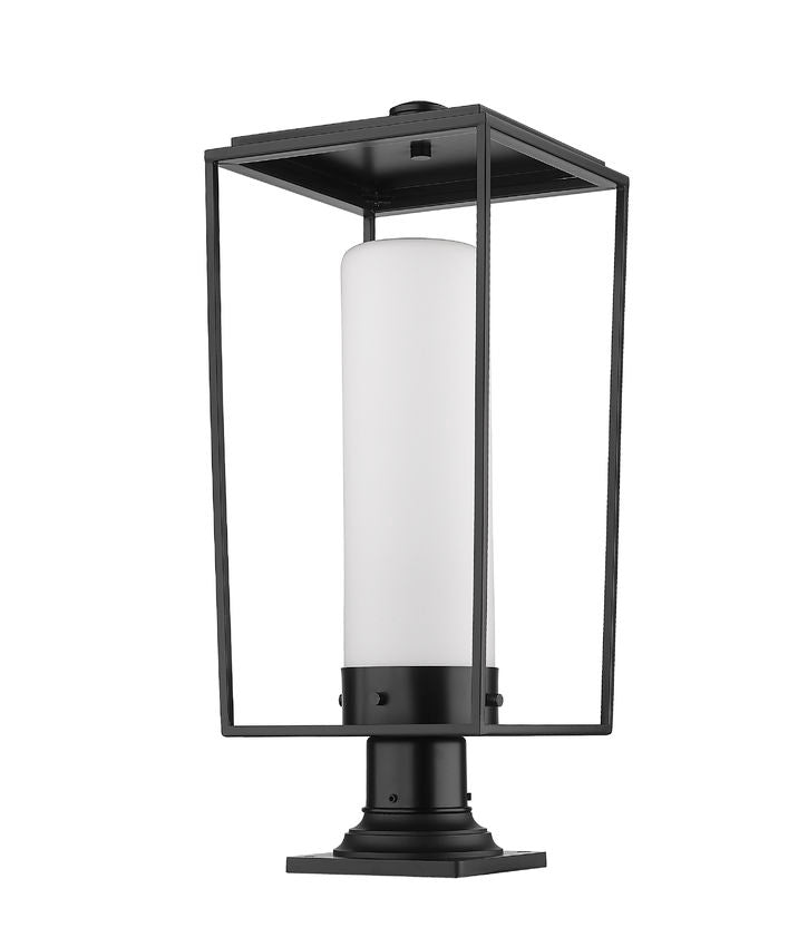 Z-Lite Sheridan 10" W x 25" H 1-Light Black Outdoor Pier Mounted Fixture and Square Pier Mount Hardware With White Opal Glass Shade
