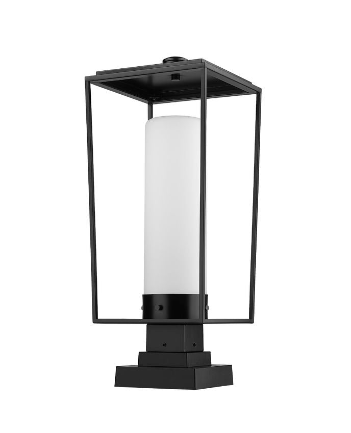 Z-Lite Sheridan 10" W x 25" H 1-Light Black Outdoor Pier Mounted Fixture and Square Pier Mount Hardware With White Opal Glass Shade