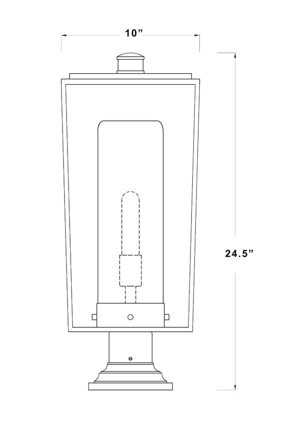 Z-Lite Sheridan 10" W x 25" H 1-Light Black Outdoor Pier Mounted Fixture and Square Pier Mount Hardware With White Opal Glass Shade