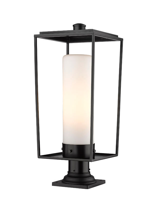 Z-Lite Sheridan 10" W x 25" H 1-Light Black Outdoor Pier Mounted Fixture and Square Pier Mount Hardware With White Opal Glass Shade