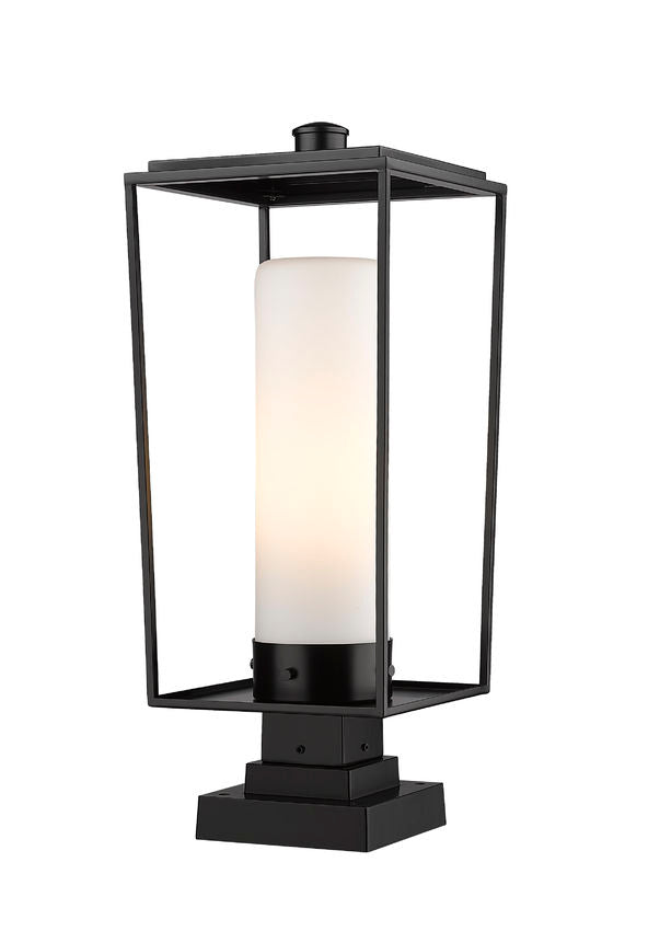 Z-Lite Sheridan 10" W x 25" H 1-Light Black Outdoor Pier Mounted Fixture and Square Pier Mount Hardware With White Opal Glass Shade