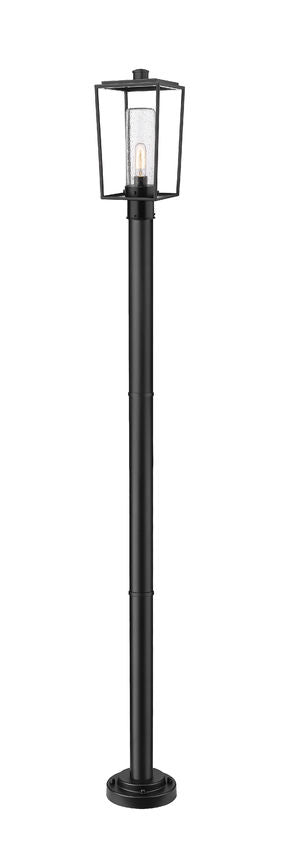 Z-Lite Sheridan 594PHMR-567P-BK 1-Light Black Aluminum and Steel Frame Clear Seedy Glass Shade Outdoor Post Mount Fixture