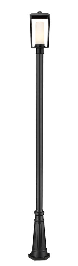 Z-Lite Sheridan 595PHMR-519P-BK 1-Light Aluminum Black Frame White Opal Glass Shade Outdoor Post Mounted Fixture