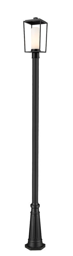 Z-Lite Sheridan 595PHMR-519P-BK 1-Light Aluminum Black Frame White Opal Glass Shade Outdoor Post Mounted Fixture