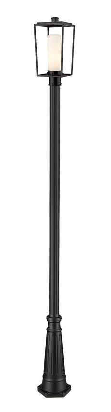 Z-Lite Sheridan 595PHMR-519P-BK 1-Light Aluminum Black Frame White Opal Glass Shade Outdoor Post Mounted Fixture